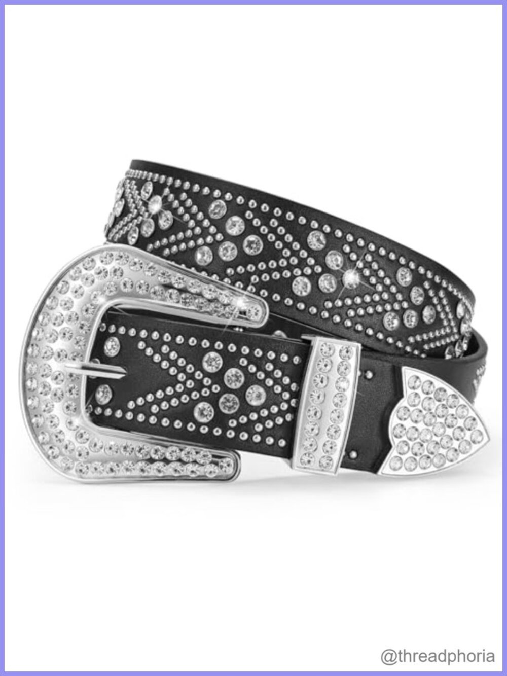 Rhinestone Studded Faux Leather Western Belt 1.5" Width Detachable Buckle